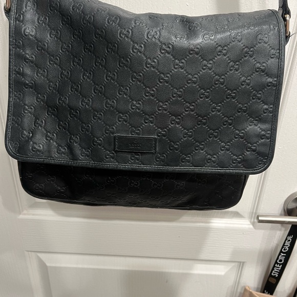 Gucci Dark Gray Embossed Messenger Bag - Picture 1 of 4